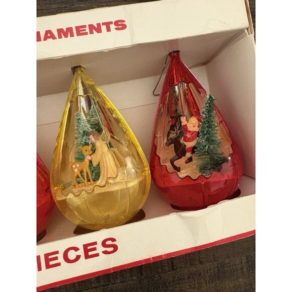 Vintage Christmas Jewel Brite Nativity Plastic Diorama Tear Drop Ornaments Santa - Picture 6 of 9